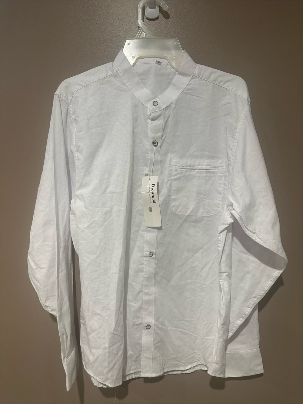 Men's White Mandarin Collar Dress Shirt by
